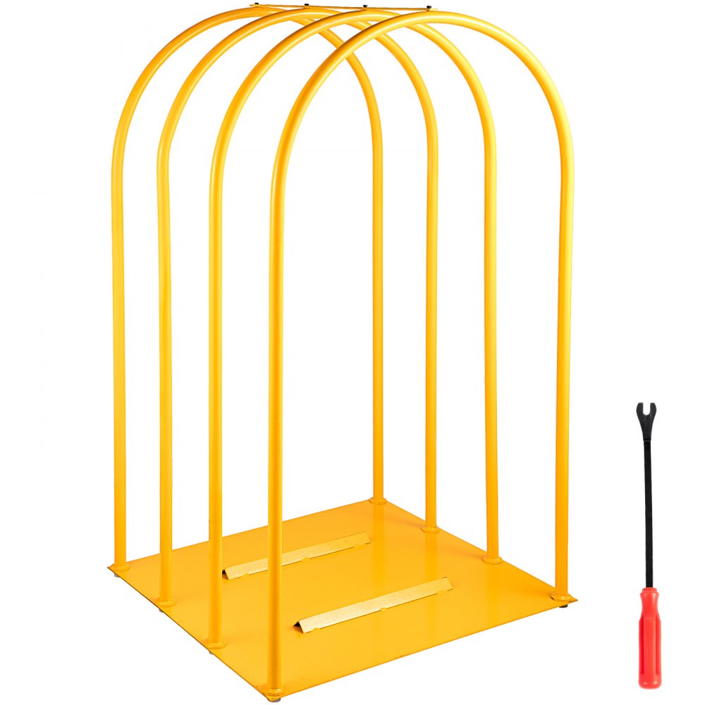 VEVOR Tire Inflation Cage, 4-Bar Car Tire Cage, Portable Tire Cage Tire Inflation Accessories, Heavy-Duty Steel Frame Car Tire Inflation Tool, for Cars SUVs Trucks, with A Tire Changer Yellow