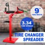 blue VEVOR tire spreader with lamp and tray for repair and inspection.
