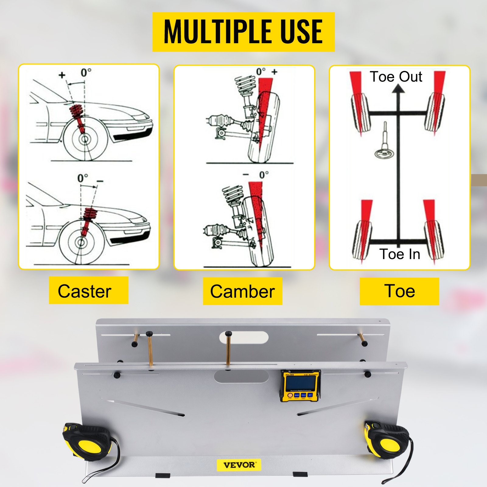 VEVOR Wheel Alignment Tool, 6 Probes Toe Plates, LED Toe Alignment Plates, Double 16Ft Tape Measures Alignment Tools Automotive, Charging Toe Alignment Tool, Wheel Alignment Tool Gauge Camber Caster