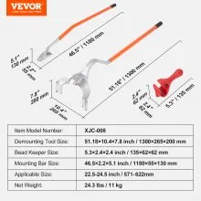 VEVOR Tire Mount Demount Tool, 22.5"-24.5" Manual Steel Tire Changer Mount Demount Removal Tool, with Extra Bead Keeper, Tubeless Truck Bead Breaker, 3 PCS Tire Changing Tools, Orange