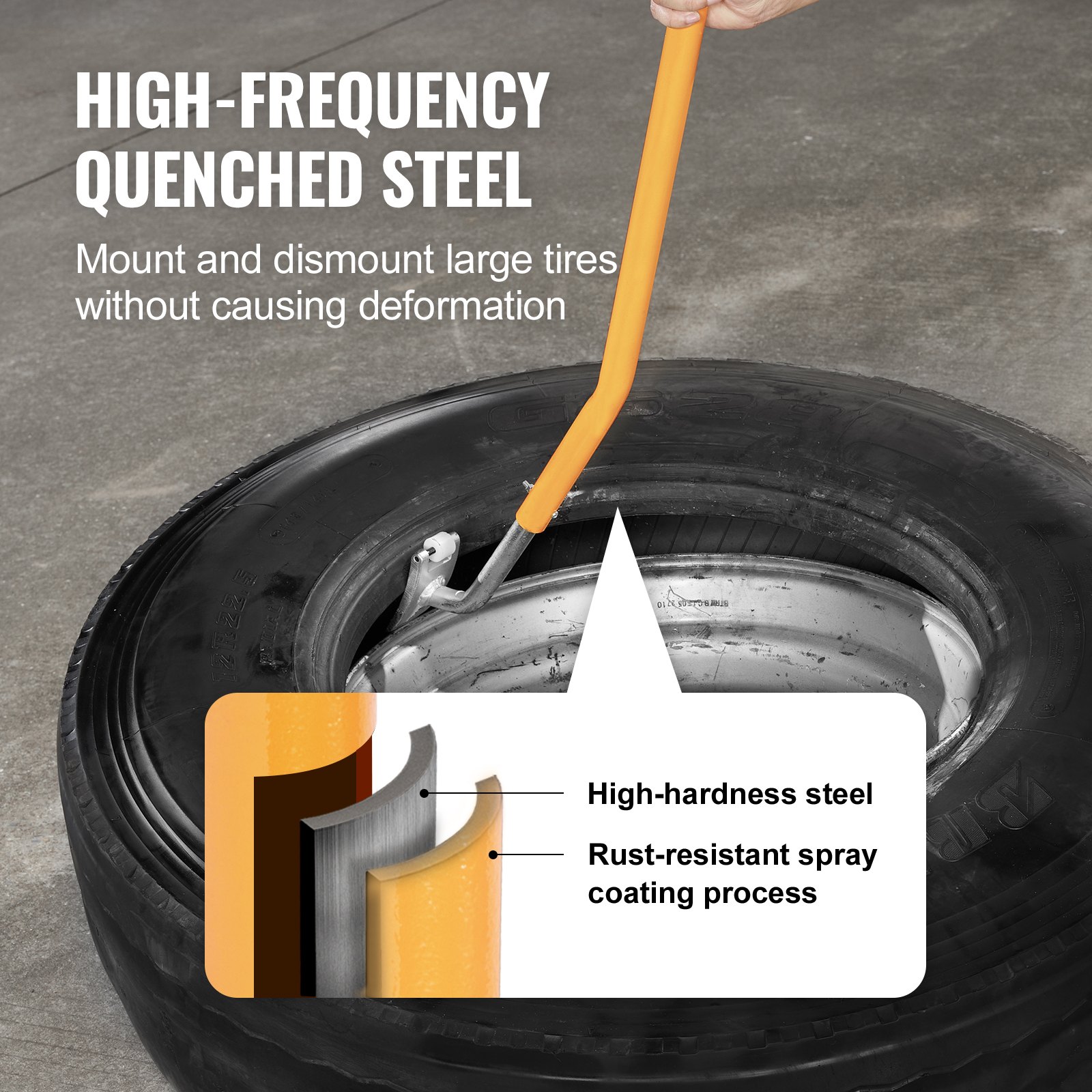 VEVOR Tire Mount Demount Tool, 571- 622 mm Manual Steel Tire Changer Mount Demount Removal Tool, with Extra Bead Holder, Tubeless Truck Bead Breaker, 3 PCS Tire Changing Tools, Orange