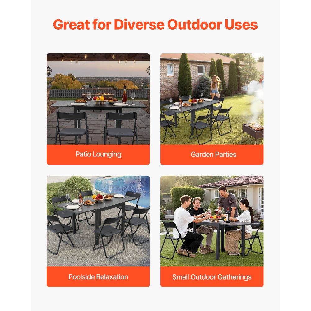 VEVOR Expandable Outdoor Patio Dining Table, 32–63 inch Rectangular Backyard Bistro Tables for 4-6, Aluminum Frame Metal Steel Slat , All-Weather Large Furniture for Lawn Garden Porch, Dark Gray