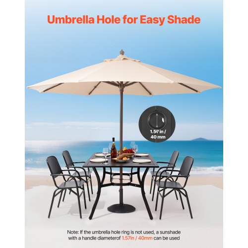 40 inch patio table with umbrella hole Ratana Copacabana 84" x 40" Rectangular Aluminum Dining Pangaea step finish gives the natural wood a warm grey color 40 in. Brown Round Metal