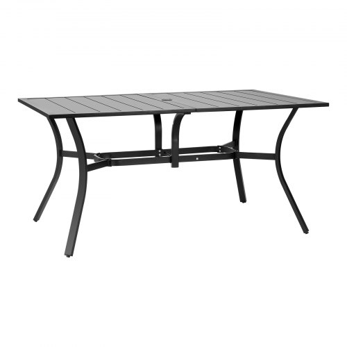 Mesa De Comedor Jardín Exterior - Rectangular De Acero Y Vidrio Templado, Varios Tamaños (Negro)