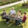 VEVOR Outdoor Patio Dining Table, 150cm Long Rectangular Metal Steel Slat Backyard Bistro Tables for 4-6, with 38mm Umbrella Hole, All-Weather Large Furniture for Lawn Garden Porch, Black