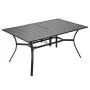 VEVOR Outdoor Patio Dining Table, 150cm Long Rectangular Metal Steel Slat Backyard Bistro Tables for 4-6, with 38mm Umbrella Hole, All-Weather Large Furniture for Lawn Garden Porch, Black