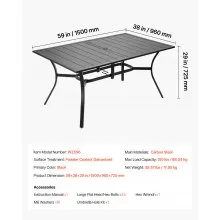 VEVOR Outdoor Patio Dining Table Rectangular Metal Slat Garden Furniture for 6