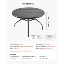 VEVOR Outdoor Patio Dining Table Round Metal Steel Slat Garden Furniture for 4