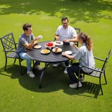 VEVOR Outdoor Patio Dining Table Round Metal Steel Slat Garden Furniture for 4