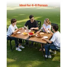VEVOR Outdoor Patio Dining Table, 59 inch Long Rectangular Wood-Like Steel Slat Backyard Bistro Tables for 4-6,  with 1.5 in Umbrella Hole, All-Weather Large Furniture for Lawn Garden Porch, Brown