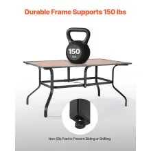 VEVOR Outdoor Patio Dining Table, 59 inch Long Rectangular Wood-Like Steel Slat Backyard Bistro Tables for 4-6,  with 1.5 in Umbrella Hole, All-Weather Large Furniture for Lawn Garden Porch, Brown
