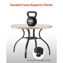 VEVOR Outdoor Patio Dining Table, 41 inch Round Wood-Like Steel Slat Backyard Bistro Coffee Tables for 4, with 1.5 in Umbrella Hole, Outside All-Weather Large Furniture for Lawn Garden Porch, Gray