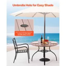 VEVOR Outdoor Patio Dining Table, 41 inch Round Wood-Like Steel Slat Backyard Bistro Coffee Tables for 4, with 1.5 in Umbrella Hole, Outside All-Weather Large Furniture for Lawn Garden Porch, Gray