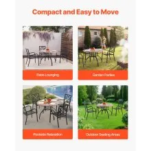 VEVOR Outdoor Patio Dining Table, 41 inch Round Wood-Like Steel Slat Backyard Bistro Coffee Tables for 4, with 1.5 in Umbrella Hole, Outside All-Weather Large Furniture for Lawn Garden Porch, Gray