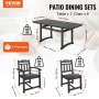 VEVOR 7 Pieces Patio Dining Set, Outdoor Rectangle Furniture Table and Chairs Set, All Weather Garden Furniture Table Sets, HIPS Patio Conversation Set, For Lawn, Deck, Backyard, Poolside, Black