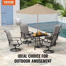 VEVOR 5 Pieces Patio Dining Set, Outdoor Furniture Table and Swivel Chairs Set, All Weather Garden Furniture Table Sets, Iron Patio Conversation Set with Umbrella Hole, For Lawn, Deck, Backyard, Black