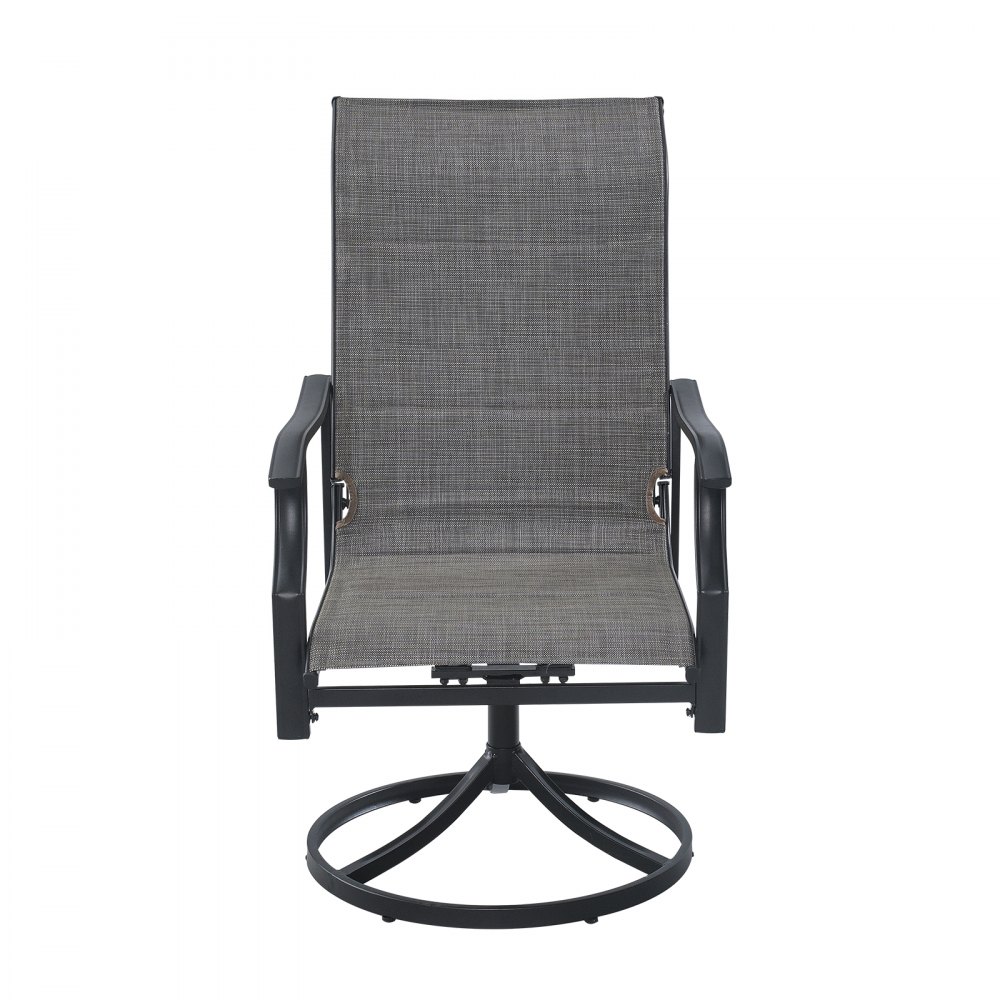 VEVOR 7 Pieces Patio Dining Set, Outdoor Furniture Table and Swivel Chairs Set, All Weather Garden Furniture Table Sets, Iron Patio Conversation Set with Umbrella Hole, For Lawn, Deck, Backyard, Black