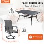 VEVOR 7 Pieces Patio Dining Set, Outdoor Furniture Table and Swivel Chairs Set, All Weather Garden Furniture Table Sets, Iron Patio Conversation Set with Umbrella Hole, For Lawn, Deck, Backyard, Black