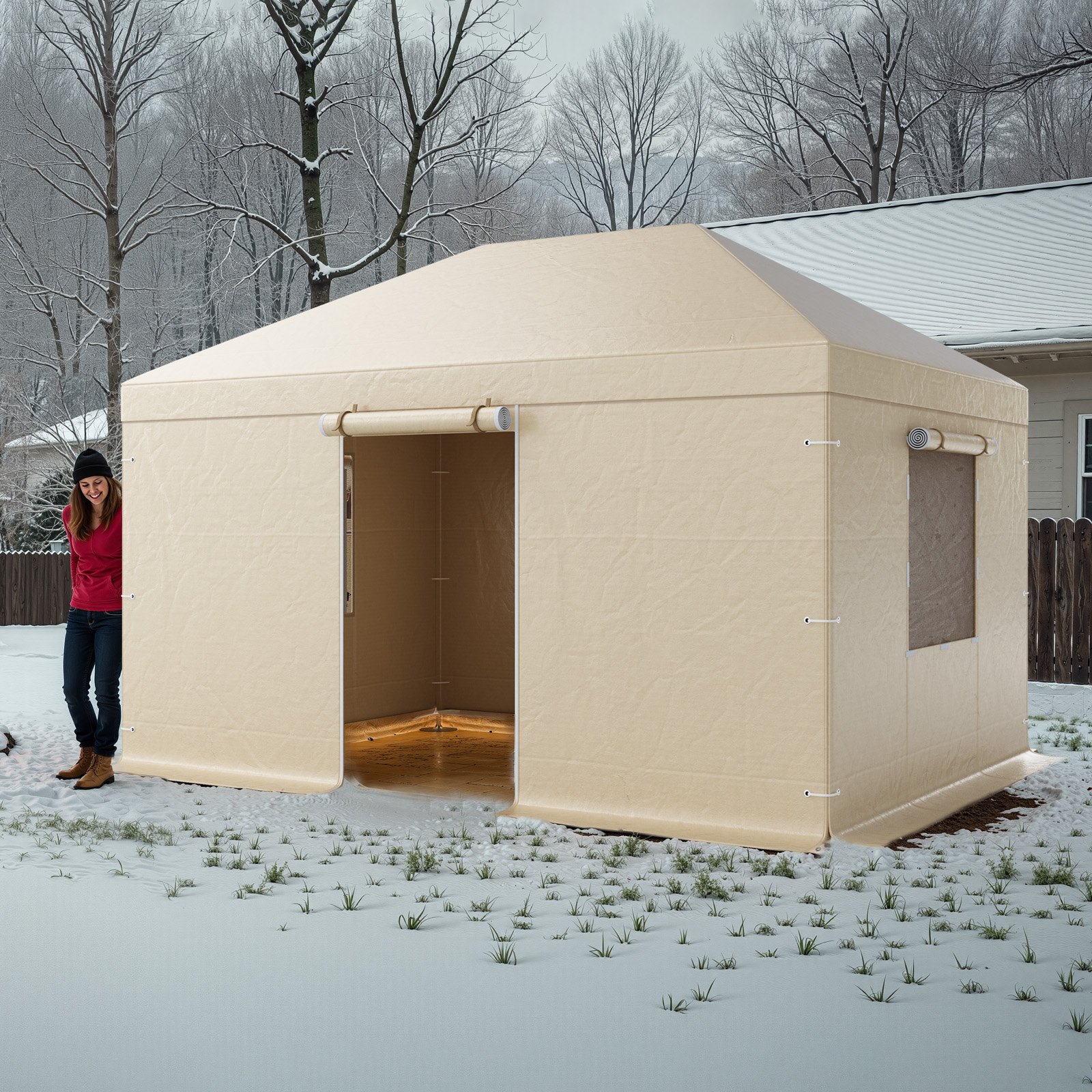 VEVOR Winter Gazebo Cover Fits 10 x 14 ft Hardtop Gazebos, All-Weather Gazebo Cover with Sidewalls & Mesh Windows, High-Density PE Material, Enclosed Storage Shelter Covers, Gazebos not Included