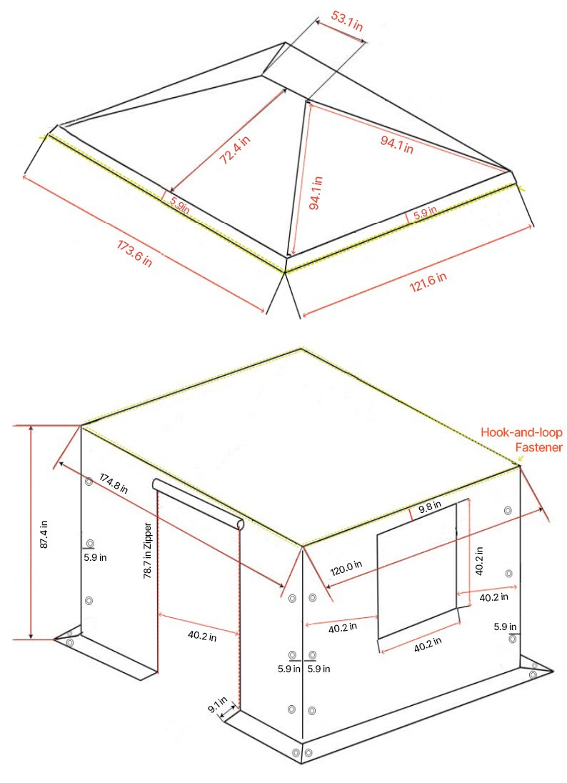 VEVOR Winter Gazebo Cover Fits 10 x 14 ft Hardtop Gazebos, All-Weather Gazebo Cover with Sidewalls & Mesh Windows, High-Density PE Material, Enclosed Storage Shelter Covers, Gazebos not Included