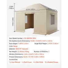 VEVOR Winter Gazebo Cover Fits 10 x 12 ft Hardtop Gazebos, All-Weather Gazebo Cover with Sidewalls & Mesh Windows, High-Density PE Material, Enclosed Storage Shelter Covers, Gazebos not Included
