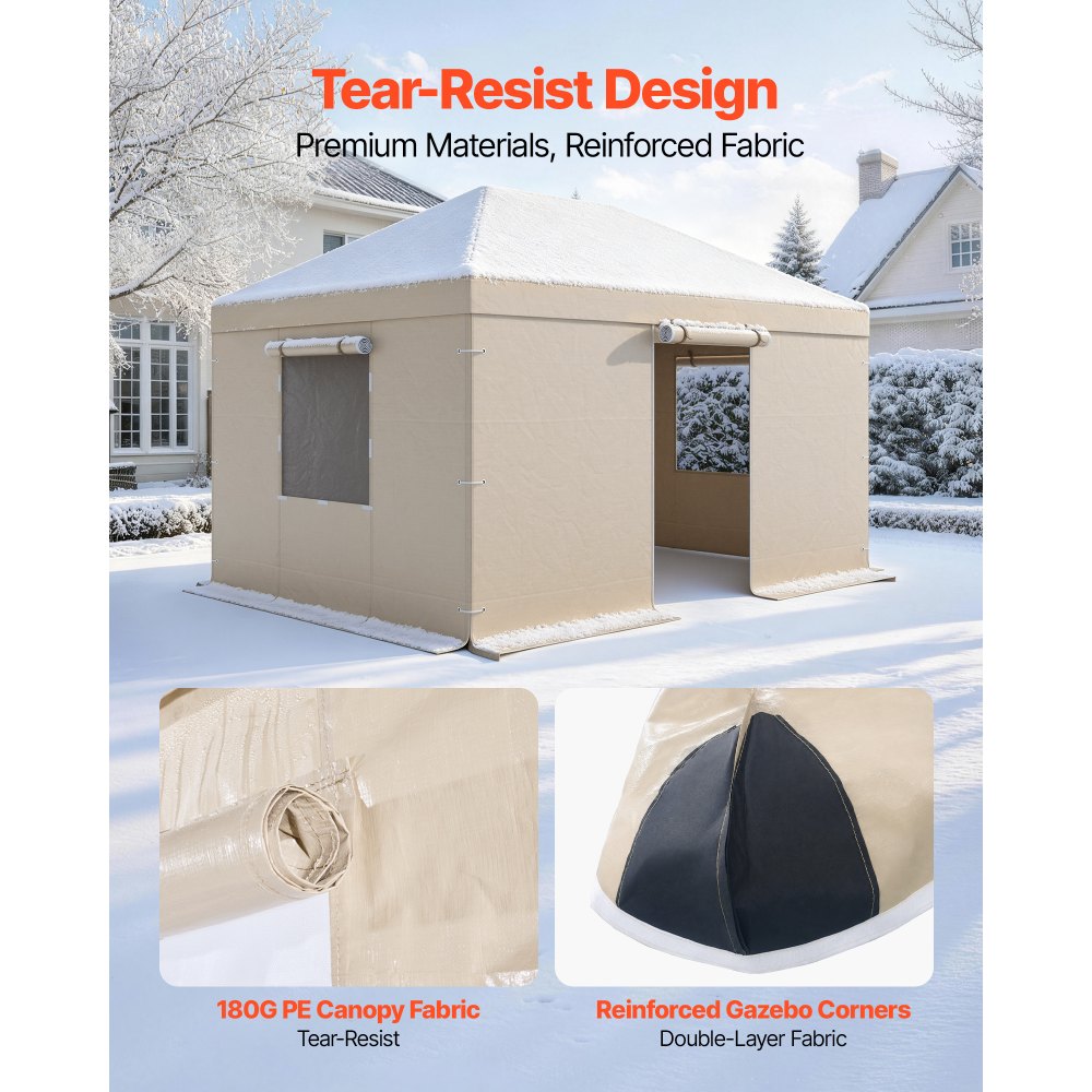 VEVOR Winter Gazebo Cover Fits 10 x 10 ft Hardtop Gazebos, All-Weather Gazebo Cover with Sidewalls & Mesh Windows, High-Density PE Material, Enclosed Storage Shelter Covers, Gazebos not Included