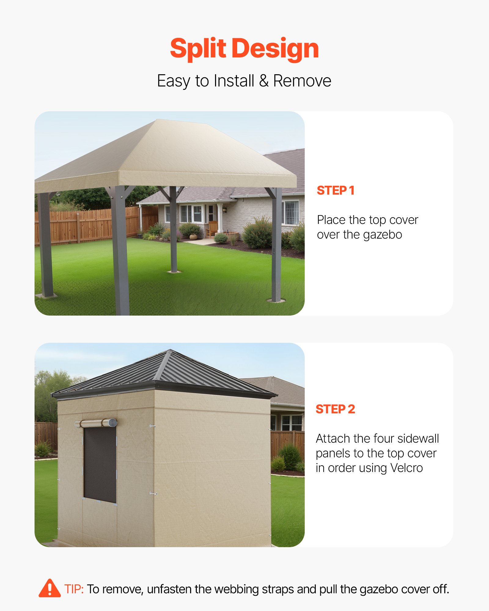 VEVOR Winter Gazebo Cover Fits 3.05 x 3.05 m Hardtop Gazebos, All-Weather Gazebo Cover with Sidewalls & Windows, High-Density PE Material, Enclosed Storage Shelter Covers, Gazebos not Included