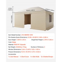 VEVOR Winter Gazebo Cover Fits 12 x 16 ft Hardtop Gazebos, All-Weather Gazebo Cover with Sidewalls & Mesh Windows, High-Density PE Material, Enclosed Storage Shelter Covers, Gazebos not Included