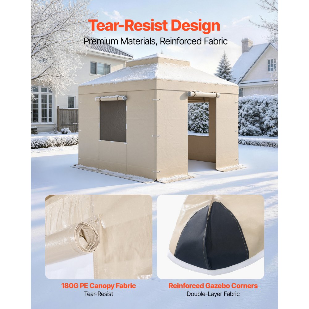 VEVOR Winter Gazebo Cover Fits 10 x 12 ft Hardtop Gazebos, All-Weather Double-Tiered Gazebo Cover with Sidewalls & Mesh Windows, High-Density PE Enclosed Storage Shelter Covers, Gazebos not Included