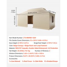 VEVOR Winter Gazebo Cover Fits 12 x 20 ft Hardtop Gazebos, All-Weather Double-Tiered Gazebo Cover with Sidewalls & Mesh Windows, High-Density PE Enclosed Storage Shelter Covers, Gazebos not Included