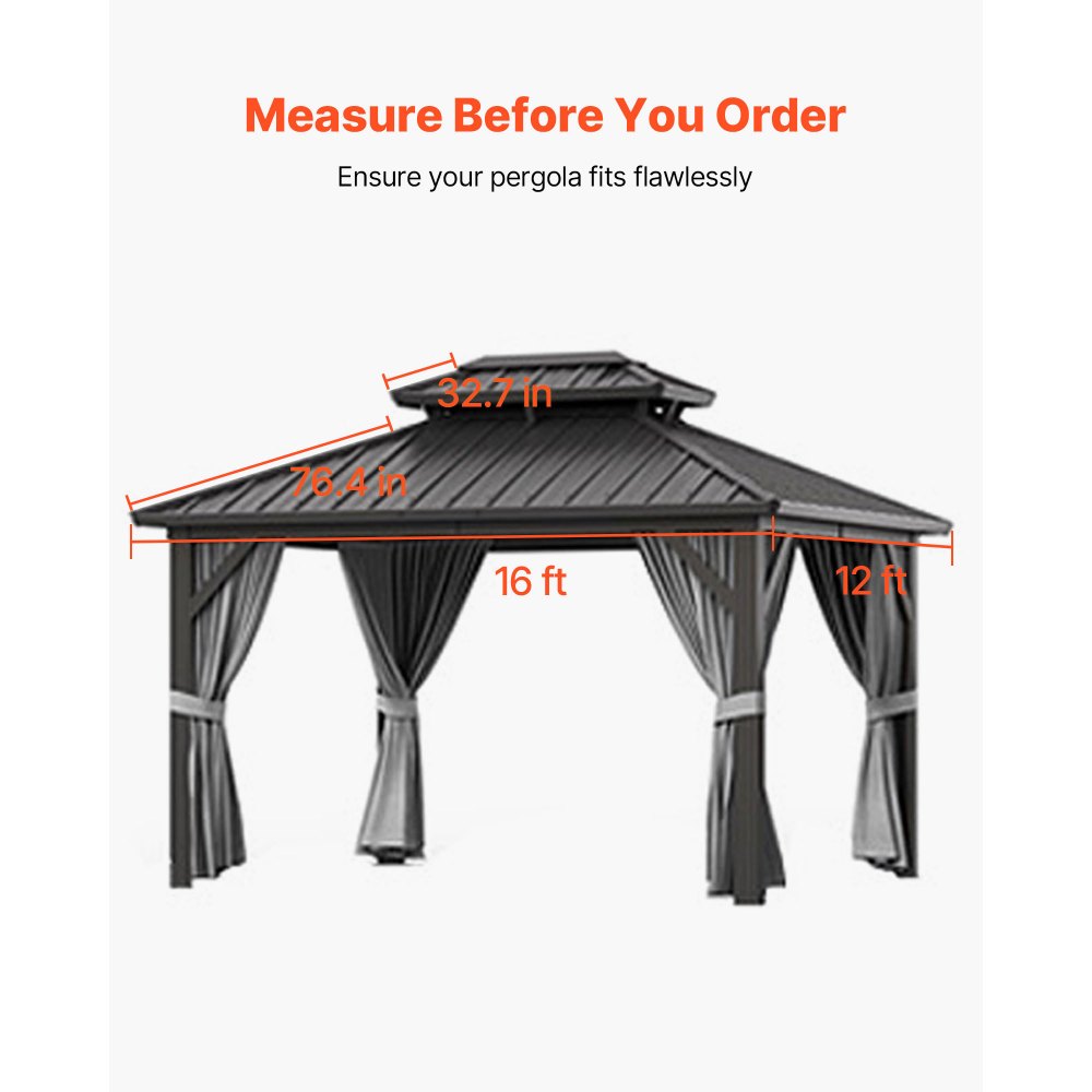 VEVOR Winter Gazebo Cover Fits 12 x 16 ft Hardtop Gazebos, All-Weather Double-Tiered Gazebo Cover with Sidewalls & Mesh Windows, High-Density PE Enclosed Storage Shelter Covers, Gazebos not Included