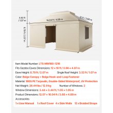 VEVOR Winter Gazebo Cover Fits 12 x 16 ft Hardtop Gazebos, All-Weather Double-Tiered Gazebo Cover with Sidewalls & Mesh Windows, High-Density PE Enclosed Storage Shelter Covers, Gazebos not Included