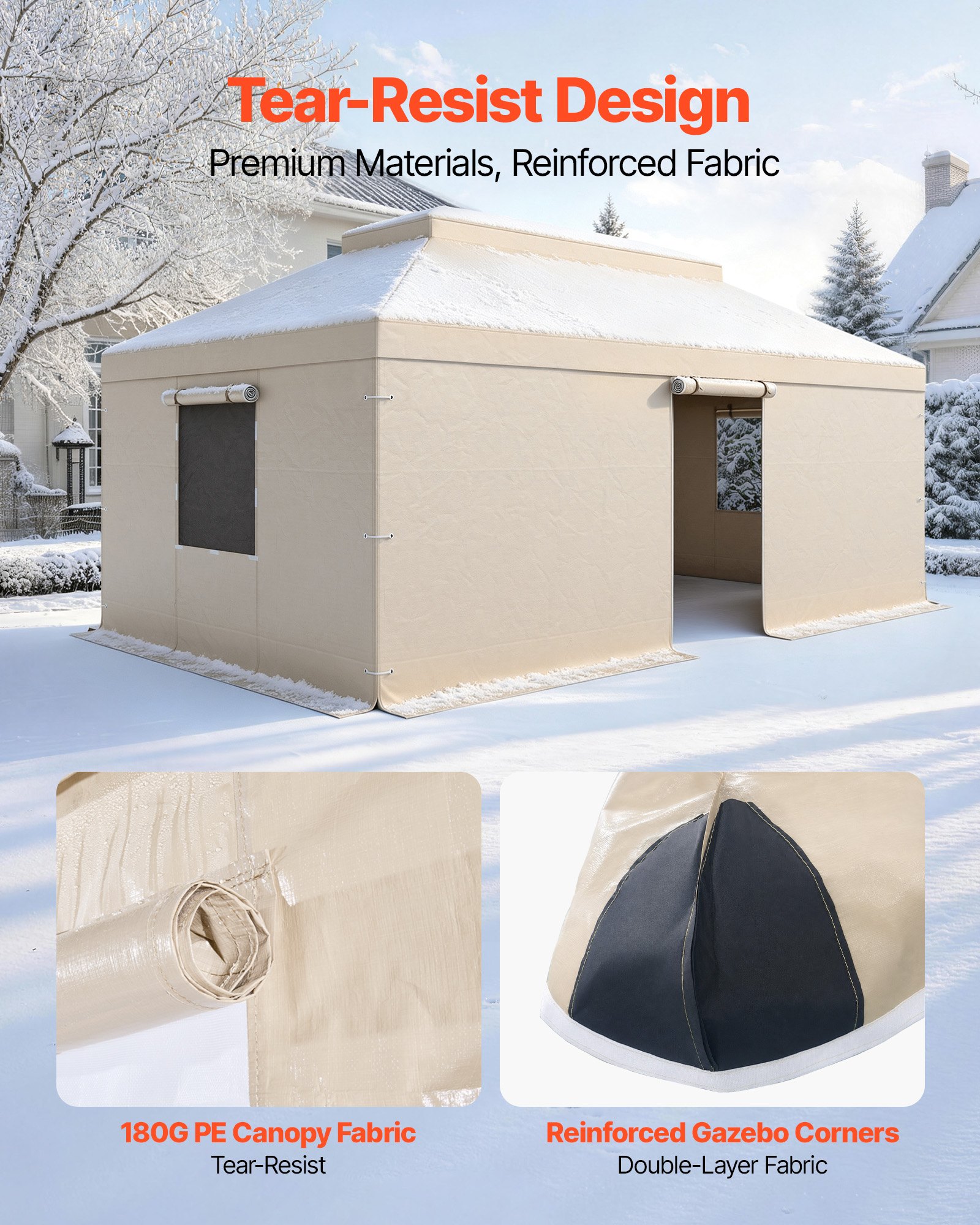 VEVOR Winter Gazebo Cover Fits 12 x 16 ft Hardtop Gazebos, All-Weather Double-Tiered Gazebo Cover with Sidewalls & Mesh Windows, High-Density PE Enclosed Storage Shelter Covers, Gazebos not Included