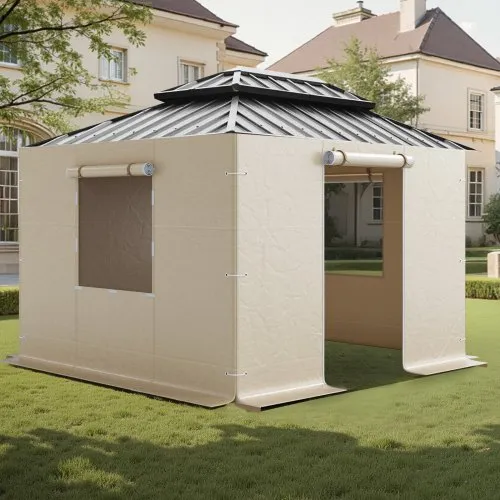 VEVOR Gazebo Sidewall Fits 2.9 x 2.9 m Gazebos, 4-Panel Winter Cover Side Walls for Hardtop Gazebo, High-Density PE Material, All Weather Outdoor Cover with Mesh Windows, Gazebos not Included