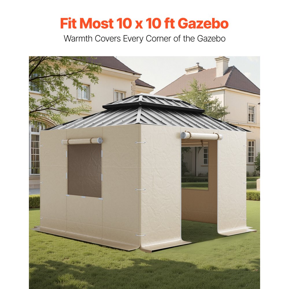 VEVOR Gazebo Sidewall Fits 10 x 10 ft Gazebos, 4-Panel Winter Cover Side Walls for Hardtop Gazebo, High-Density PE Material, All Weather Outdoor Cover with Mesh Windows, Gazebos not Included