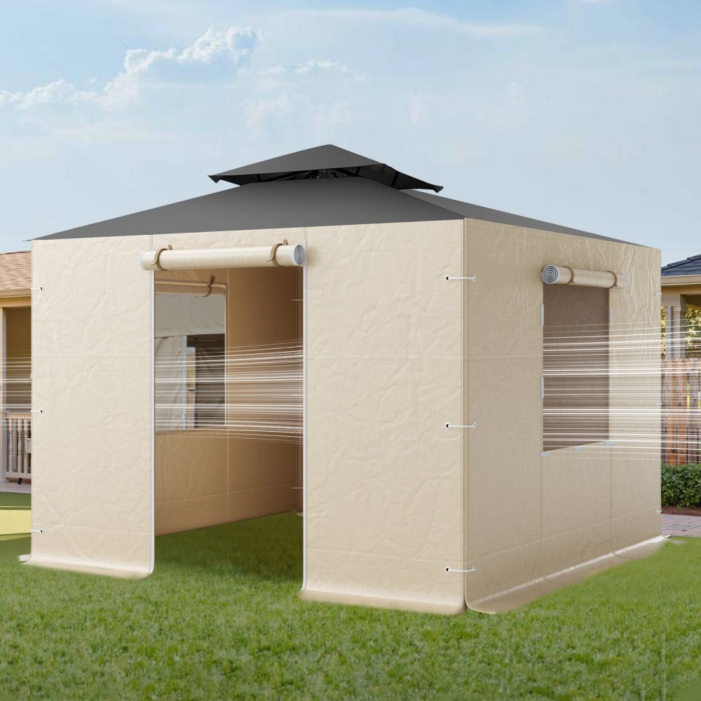 VEVOR Gazebo Sidewall Fits 10 x 10 ft Gazebos, 4-Panel Winter Cover Side Walls for Hardtop Gazebo, High-Density PE Material, All Weather Outdoor Cover with Mesh Windows, Gazebos not Included
