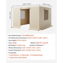 VEVOR 4-Panel Winter Gazebo Cover Sidewalls Fits 10 x 10 ft Gazebos Mesh Windows