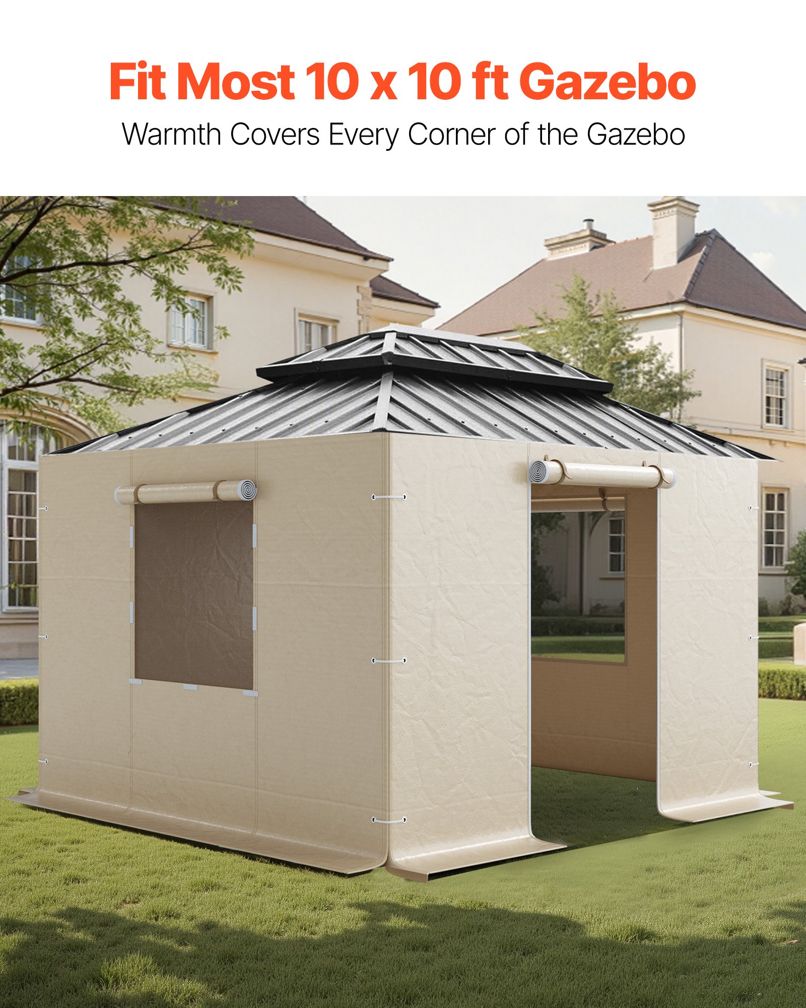 VEVOR Gazebo Sidewall Fits 10 x 10 ft Gazebos, 4-Panel Winter Cover Side Walls for Hardtop Gazebo, High-Density PE Material, All Weather Outdoor Cover with Mesh Windows, Gazebos not Included