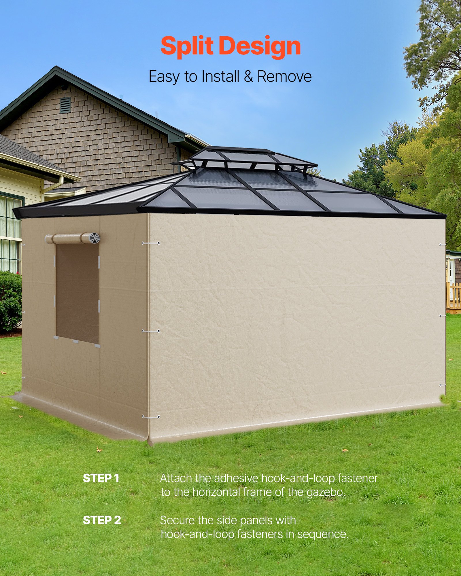 VEVOR Gazebo Sidewall Fits 10 x 10 ft Gazebos, 4-Panel Winter Cover Side Walls for Hardtop Gazebo, High-Density PE Material, All Weather Outdoor Cover with Mesh Windows, Gazebos not Included