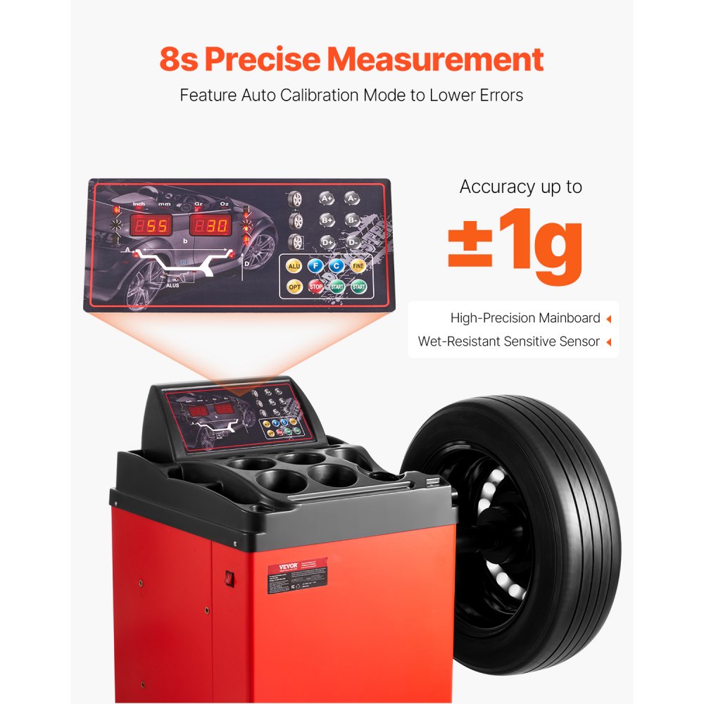 VEVOR Tire Changer Machine, 18" Spindle, Durable Tire Balancer with 4 Size of Conic & 45# Steel, Reinforced Tire Balancer with Complete Measuring Tools & Multi-Compartment, Fit for 1.5"-18" Wide Tire