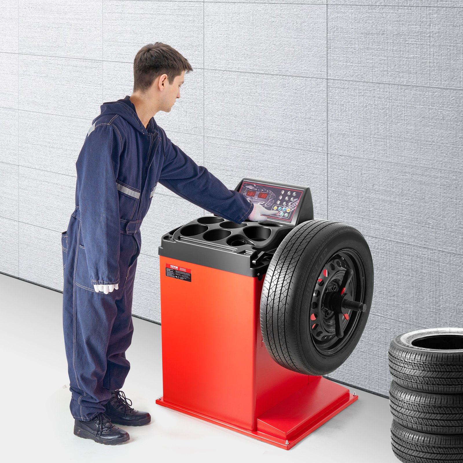 VEVOR Tire Changer Machine, 18" Spindle, Durable Tire Balancer with 4 Size of Conic & 45# Steel, Reinforced Tire Balancer with Complete Measuring Tools & Multi-Compartment, Fit for 1.5"-18" Wide Tire