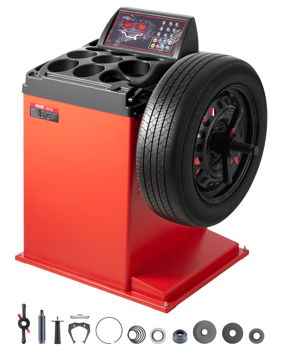 VEVOR Tire Changer Machine, 18" Spindle, Durable Tire Balancer with 4 Size of Conic & 45# Steel, Reinforced Tire Balancer with Complete Measuring Tools & Multi-Compartment, Fit for 1.5"-18" Wide Tire