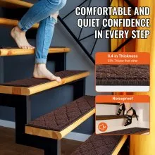 VEVOR Stair Treads, Stairs Carpet Non Slip 9" x 28", Indoor Stair Runner for Wooden Steps, Anti Slip Carpet Soft Edging Stair Rugs Mats for Kids Elders and Dogs, 15 pcs, Brown