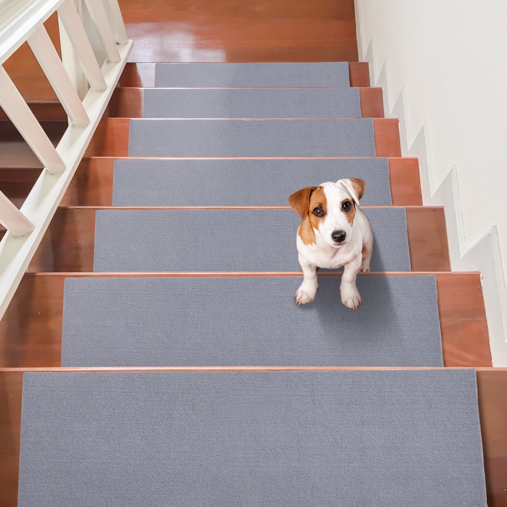 VEVOR schodišťové stupně, protiskluzový koberec na schody 8" x 30", vnitřní schodišťový běhoun pro dřevěné schůdky, protiskluzové koberce podložky na schodiště pro děti starší a psy, 15 ks, šedá