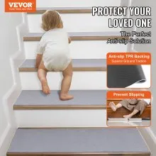 VEVOR Stair Treads, Stairs Carpet Non Slip 8" x 30", Indoor Stair Runner for Wooden Steps, Anti Slip Carpet Stair Rugs Mats for Kids Elders and Dogs, 15 pcs, Gray