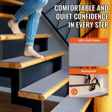 VEVOR Stair Treads, Stairs Carpet Non Slip 760 x 203 mm, Indoor Stair Runner for Wooden Steps, Anti Slip Carpet Stair Rugs Mats for Kids Elders and Dogs, 15 pcs, Gray