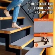 VEVOR Stair Treads, Stairs Carpet Non Slip 8" x 30", Indoor Stair Runner for Wooden Steps, Anti Slip Carpet Stair Rugs Mats for Kids Elders and Dogs, 15 pcs, Gray