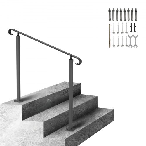 VEVOR Handrails for Outdoor Steps, Fit 1-3 Steps Wrought Iron Handrail, Outdoor Stair Railing, Adjustable Front Porch Hand Rail, Black Transitional Hand railings for Concrete Steps or Wooden Stairs