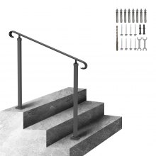 VEVOR Wrought Iron Handrail, Fit 2 or 3 Steps Outdoor Stair Railing, Adjustable Front Porch Hand Rail, Black Transitional Hand railings for Concrete Steps or Wooden Stairs with Installation Kit