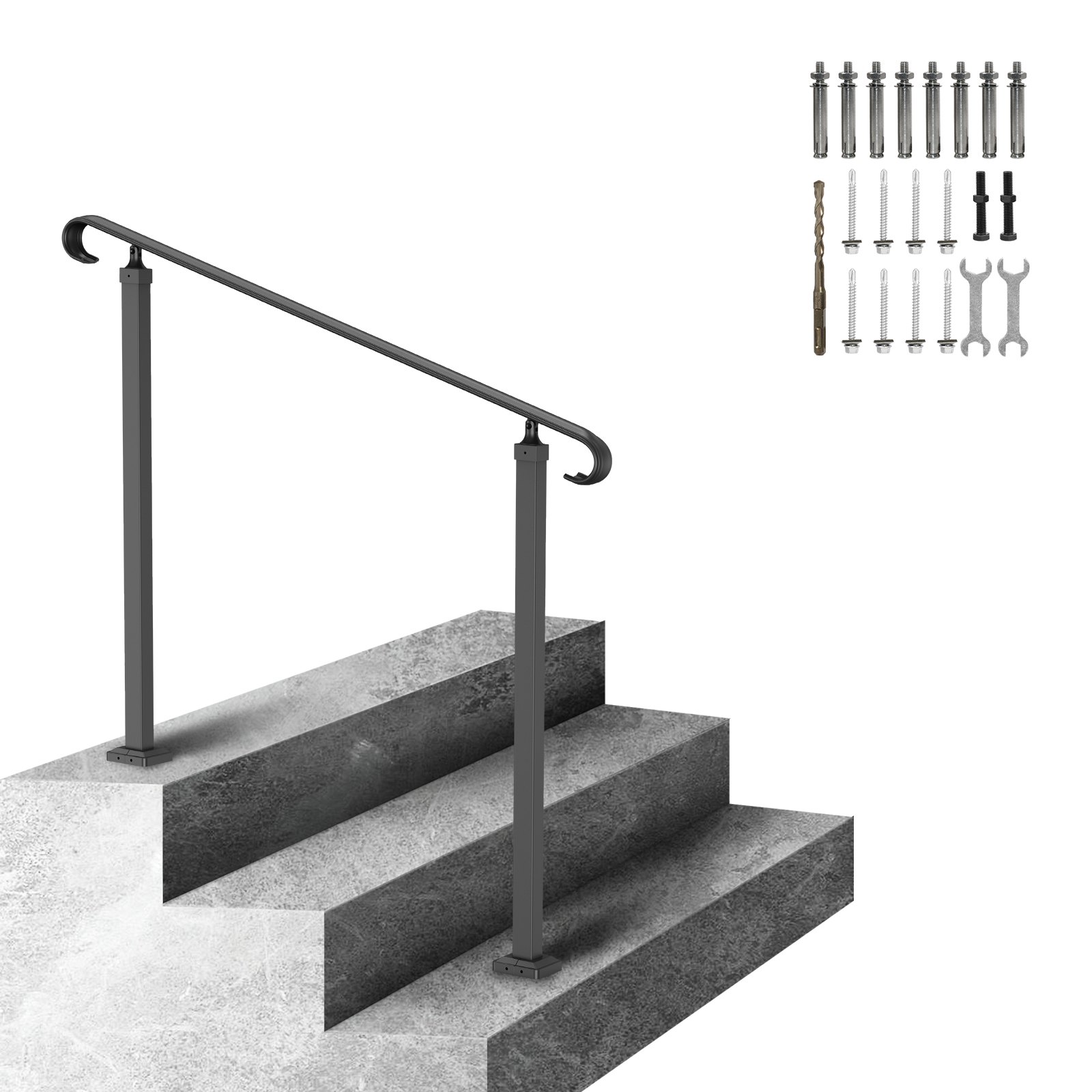 Sweiko Handrails for Outdoor Steps, Fit 1-3 Steps Wrought Iron Handrail, Outdoor Stair Railing, Adjustable Front Porch Hand Rail, Black Transitional Hand railings for Concrete Steps or Wooden Stairs Sweiko Handrails for Outdoor Steps, Fit 1-3 Steps Wrought Iron Handrail, Outdoor Stair Railing, Adjustable Front Porch Hand Rail, Black Transitional Hand railings for Concrete Steps or Wooden Stairs
